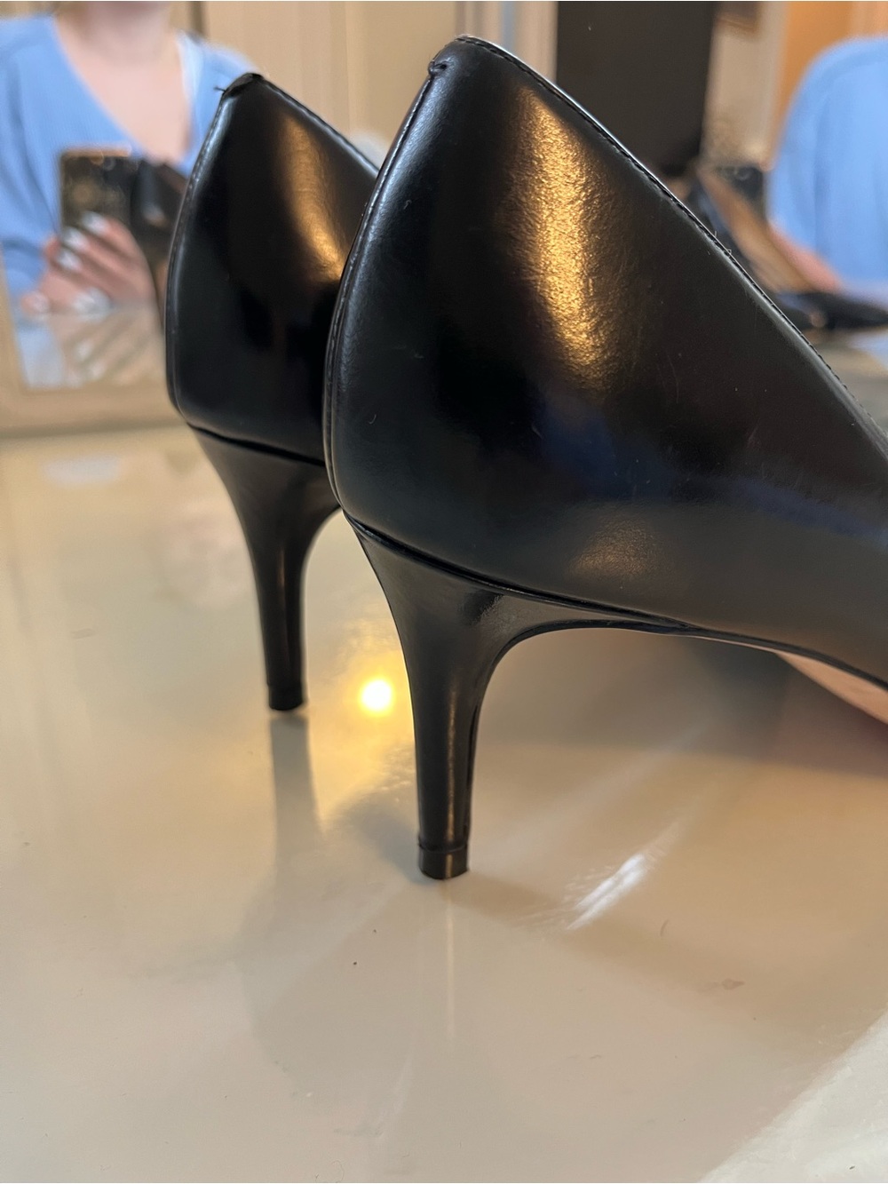 Cole Haan Black Leather Pointed-Toe High Heels - Picture 4 of 4